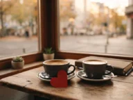 دو فنجان قهوه و یک قلب کاغذی قرمز روی میز کافه؛ فرندزون یعنی چه