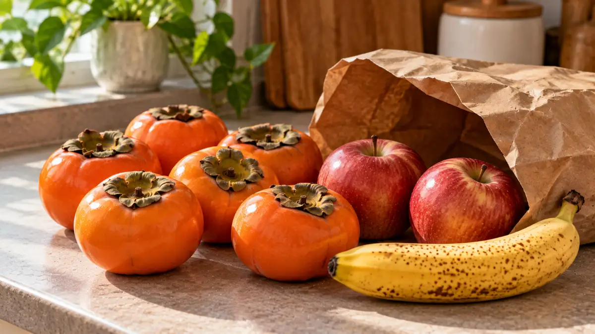 رساندن خرمالو کنار سیب و موز